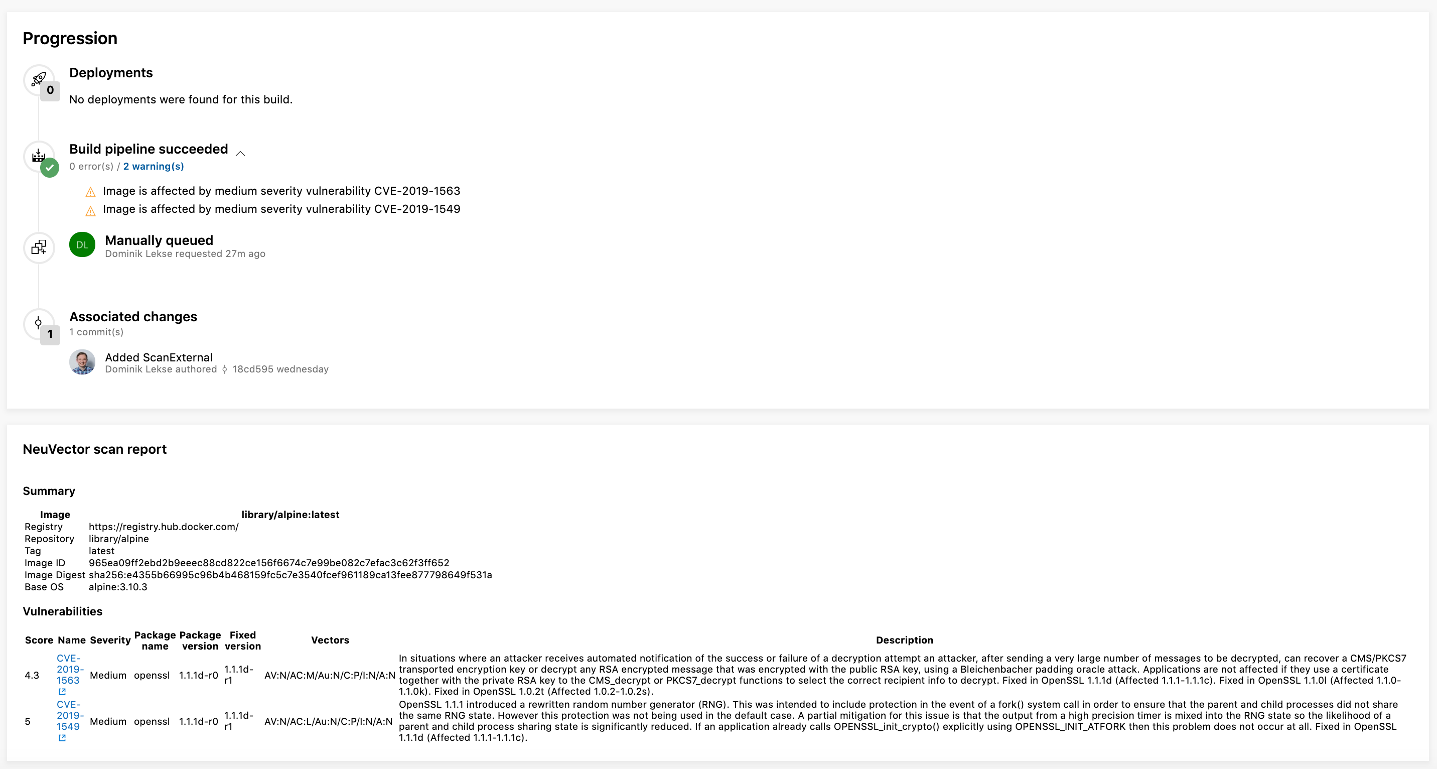 NeuVector vulnerability report in build summary