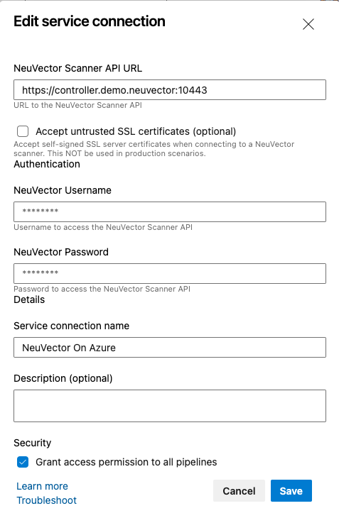 NeuVector controller service connection